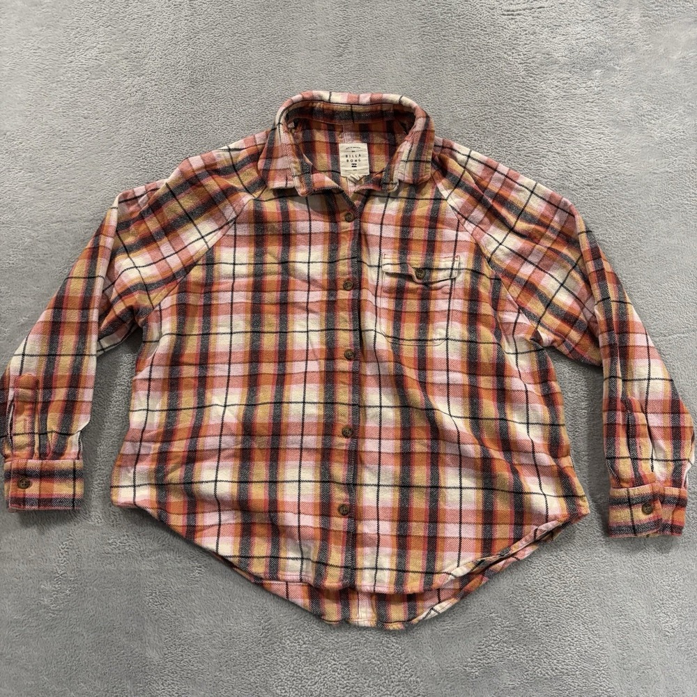 Billabong Button Long Sleeve Shirt Women S Pink Plaid Western Cottagecore